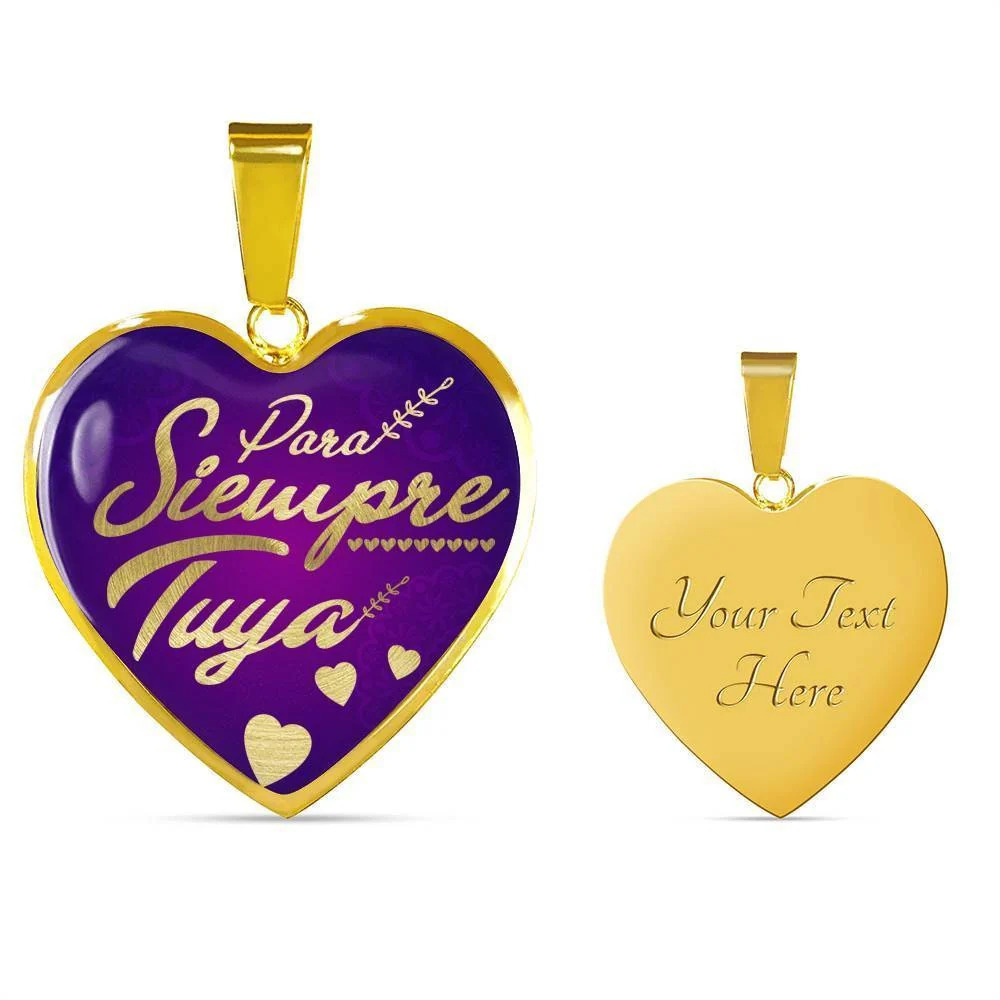 Para Siempre Tuya Spanish Love Necklace Personalized Engraved Gold Heart Neckla